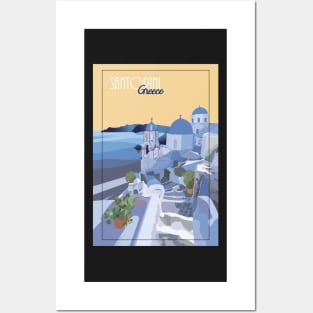 Santorini Greece Illustration Posters and Art